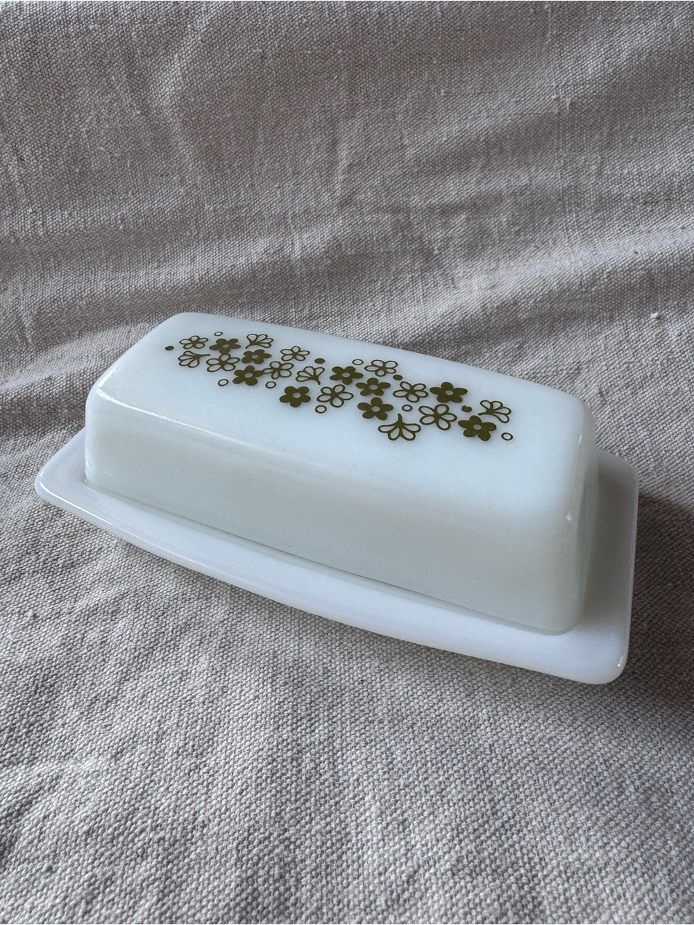 Vintage Pyrex Crazy Milk Glass Butter Dish